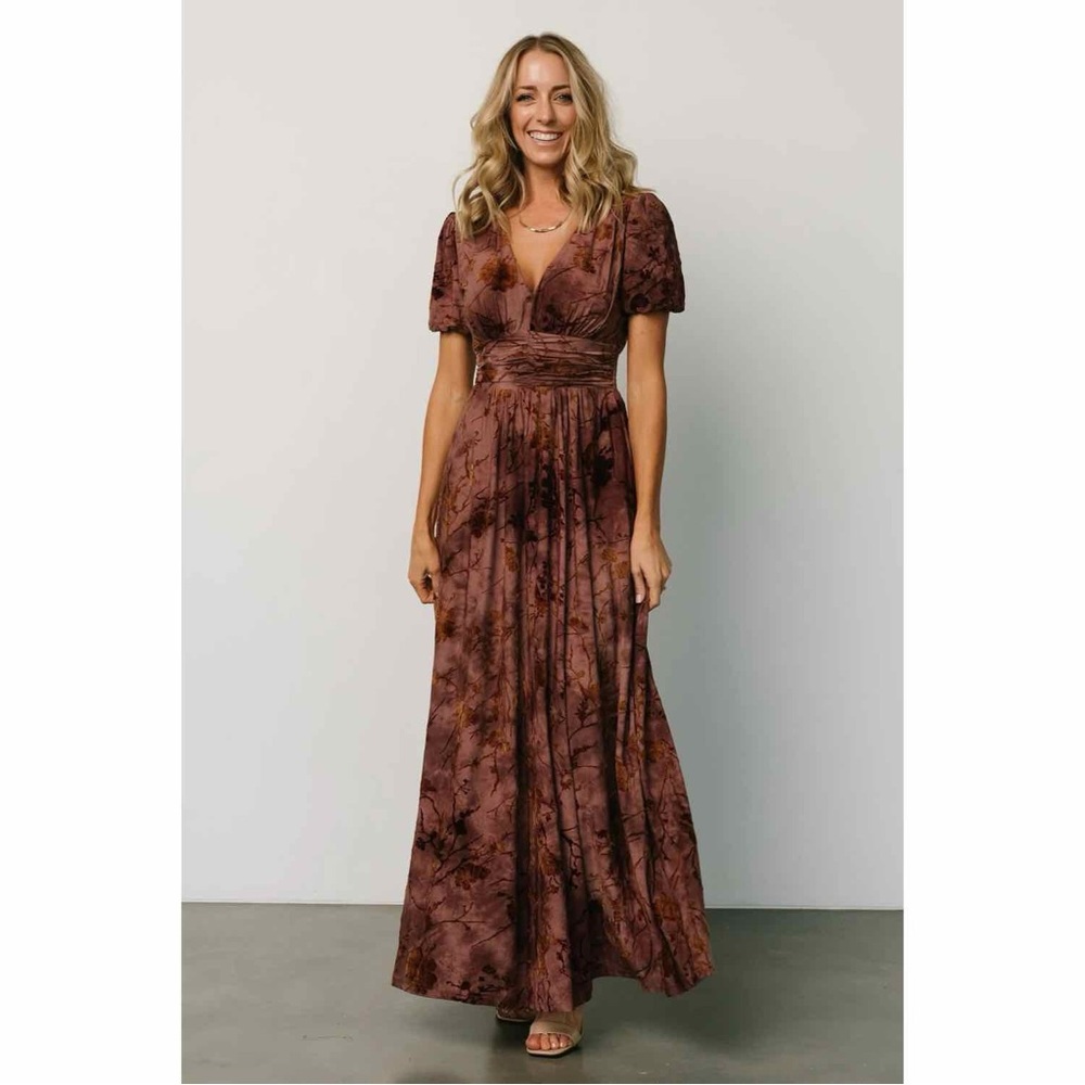 Baltic Born Leslie Dress Size 1XL Dusty Clove Velvet Burnout Maxi Short Sleeve